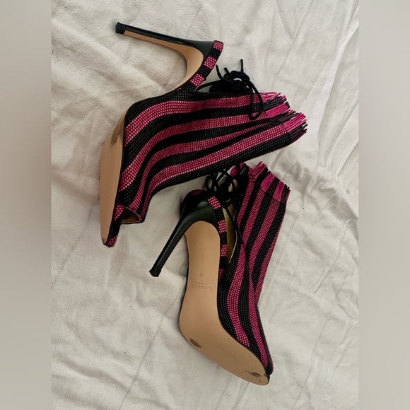 NWOT Zara Striped Woven Textured Lace-Up Heels - Picture 5 of 9